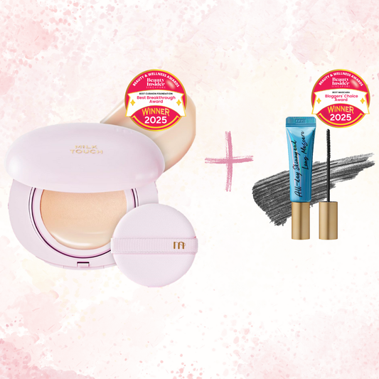 20 Shade All Day Skin Fit Milky Glow Cushion + Skinny & Long Mascara Bundle